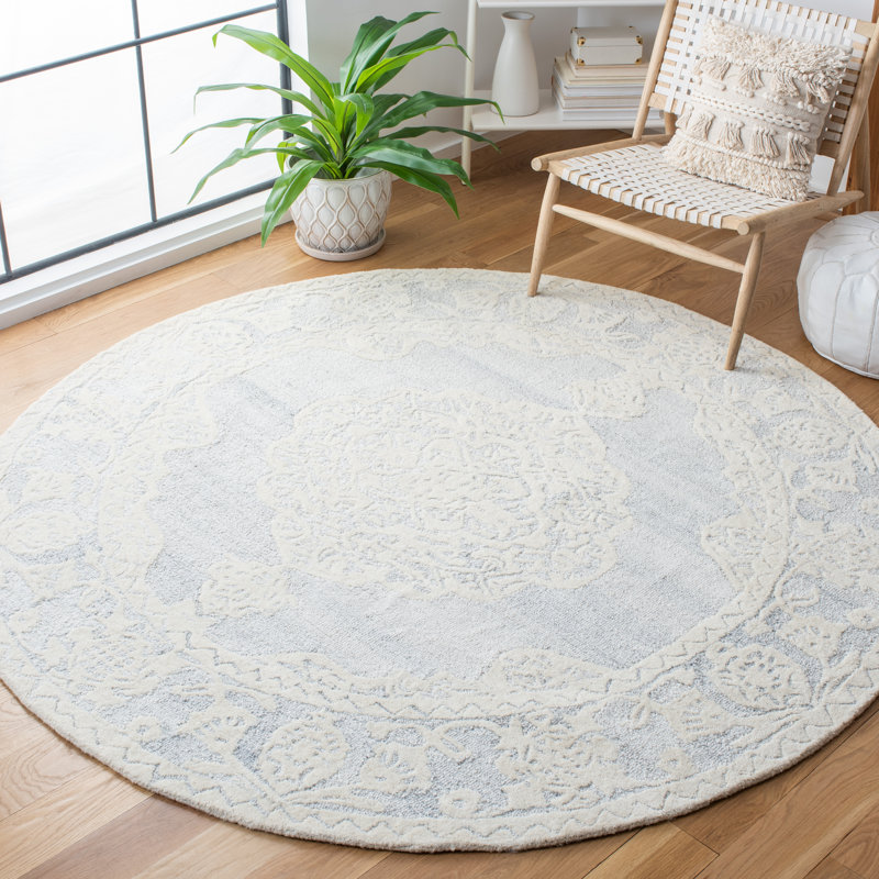 Haig Hand Tufted Wool/Cotton Oriental Rug in Gray/Ivory, Square 5'