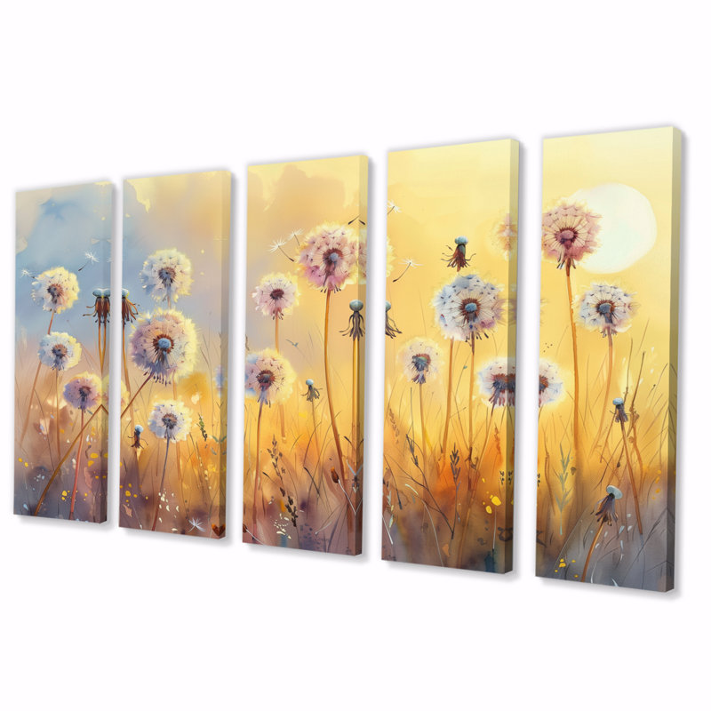 Ensemble de décorations murales pissenlit jaune et rose, H 28 po x l 60 po