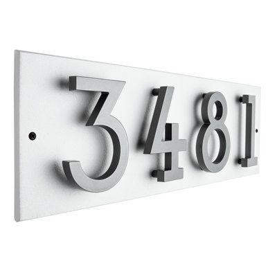 Floating Stand-Off 4-Number Horizontal Sign, White /W/ Silver Modern Font Numbers