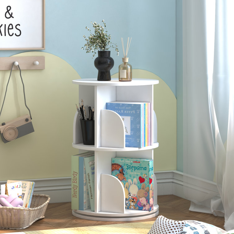 Ebern Designs Jadeyn Rotating Bookshelf 4 Tier 360° Revolving Floor  Standing Bookcase Corner Organizer Display