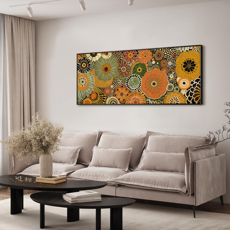 Reproduction d'art encadré très grand rétro avec éclatement éclatant orange et vert (assemblage de cadre requis)