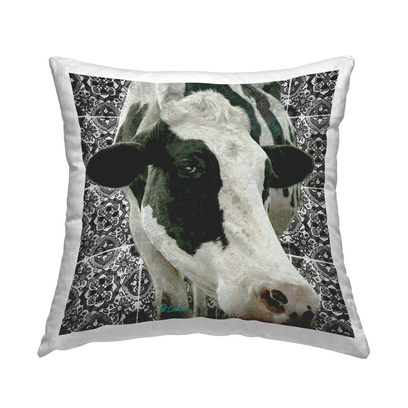 Coussin imprimé «Cow On Mosaic» par Pat Cockrell