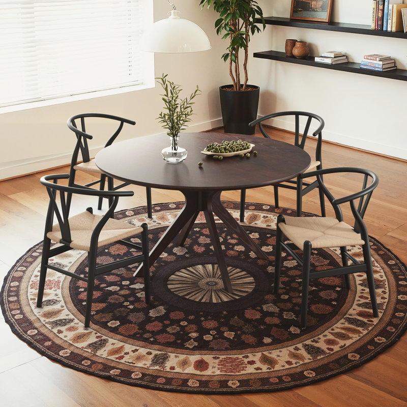 4 Person Round Dining Sets, Black/Beige