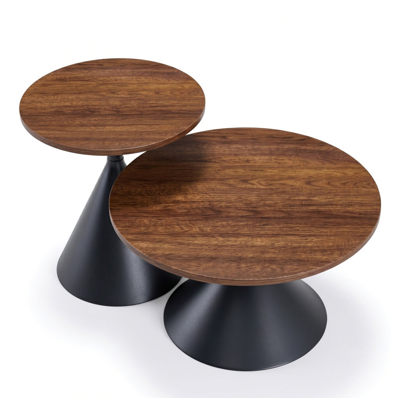 2-piece coffee round table set,black patterned tabletop with steel base, multifunctional fashionable coffee table