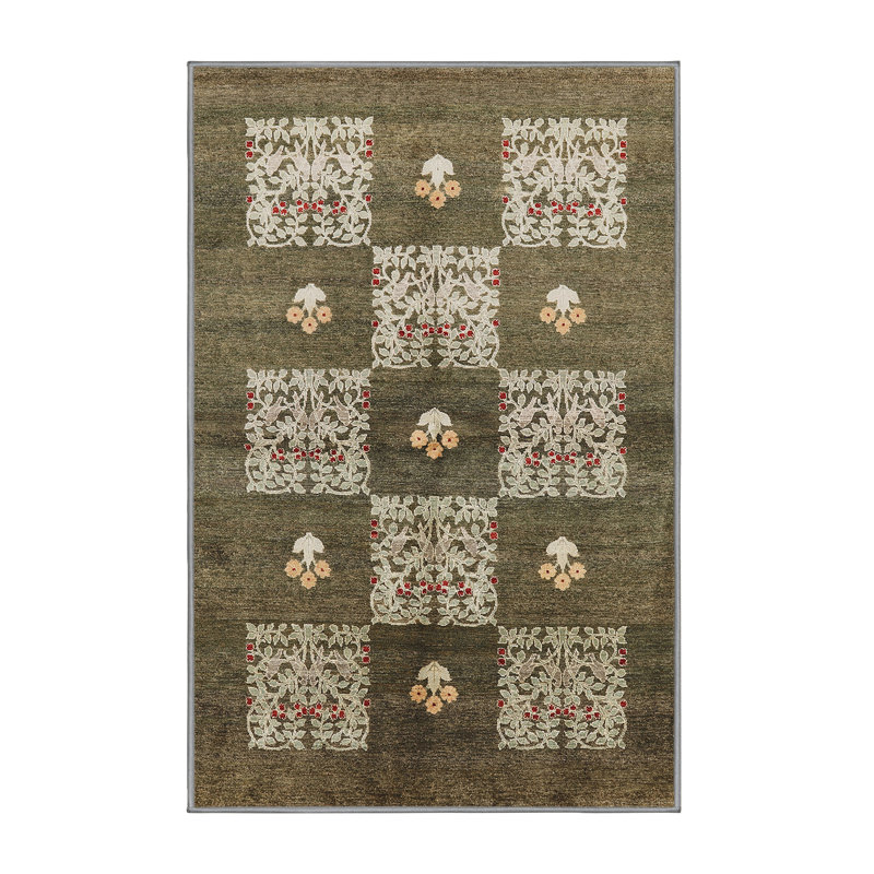 Tapis vert foncé / beige, Rectangle 7 pi x 10 pi