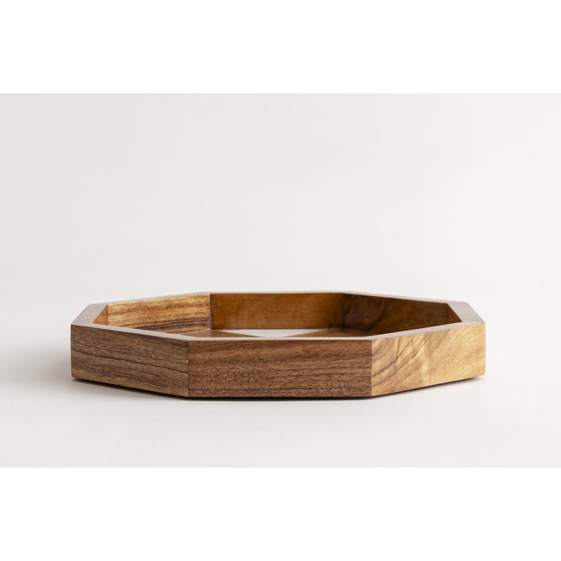 Petit plateau hexagonal en bois et émail, L 12 po x P 12 po x H 1,5 po