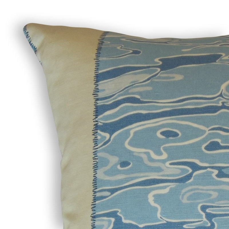 Coussin en lin Rossana, Hauteur (18 po) x largeur (18 po), Bleu/crème