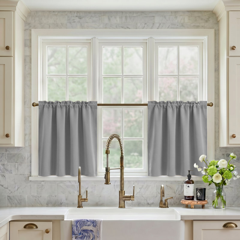 Polyester Blackout Rod Pocket Valance, Silver Gray, 42" W x 24" L