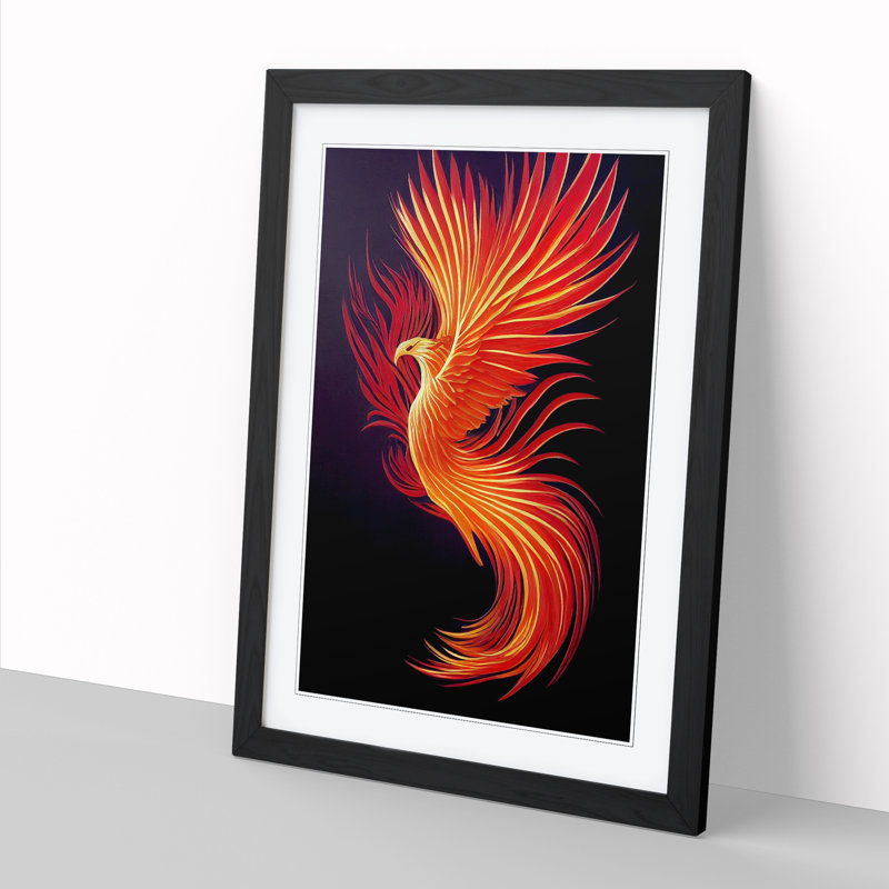 Phoenix Bird Painted Vol.3 1 Piece Single Picture Frame Wall Art, 64cm H x 46cm W x 2cm D, Black