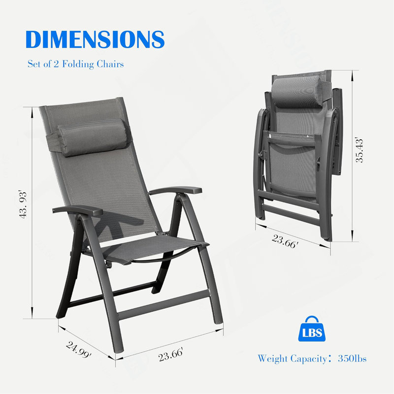 Ensemble de 2 chaises de patio pliantes en tissu textilène, Gris
