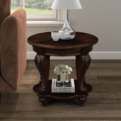 Table de bout ronde 22 po, table d'appoint en bois massif avec tablette, table de coin de salon facile à assembler