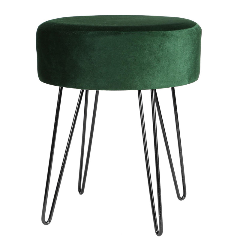 Harbour Housewares Round Velvet Footstool, Green, Black