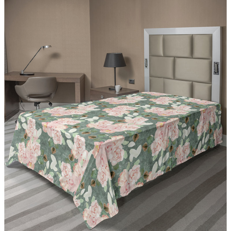 Drap-housse floral pastel Ambesonne, Drap plat pour lit simple