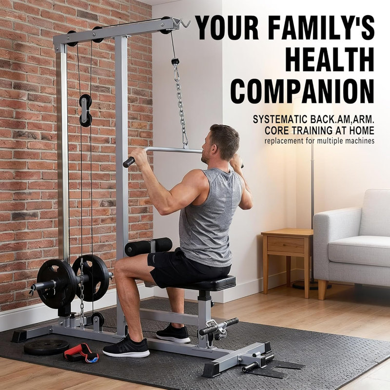 LAT Pull Down Machine Low Row Cable Fitness Exercise Body Workout Strength Training Bar Machine