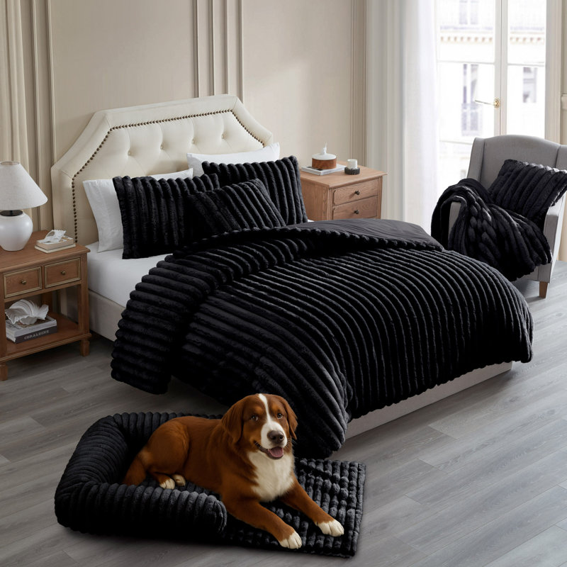 Grand long lit pour chien noir 36 po x 28 po x 7 po, Grand (H 7 po x l 36 po x P 28 po), Noir