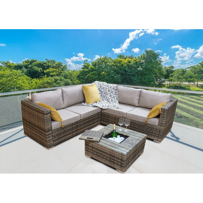 Airalynn Rattan Wicker 5 - Person Seating Group with Cushions, Beige, Brown