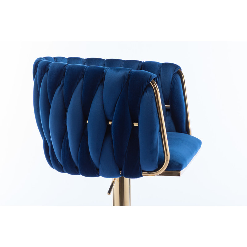 De 2 tabourets réglables en hauteur, velours bleu marine, pieds dorés, repose-pieds et base, velours mécanique 2 pièces et mécanisme