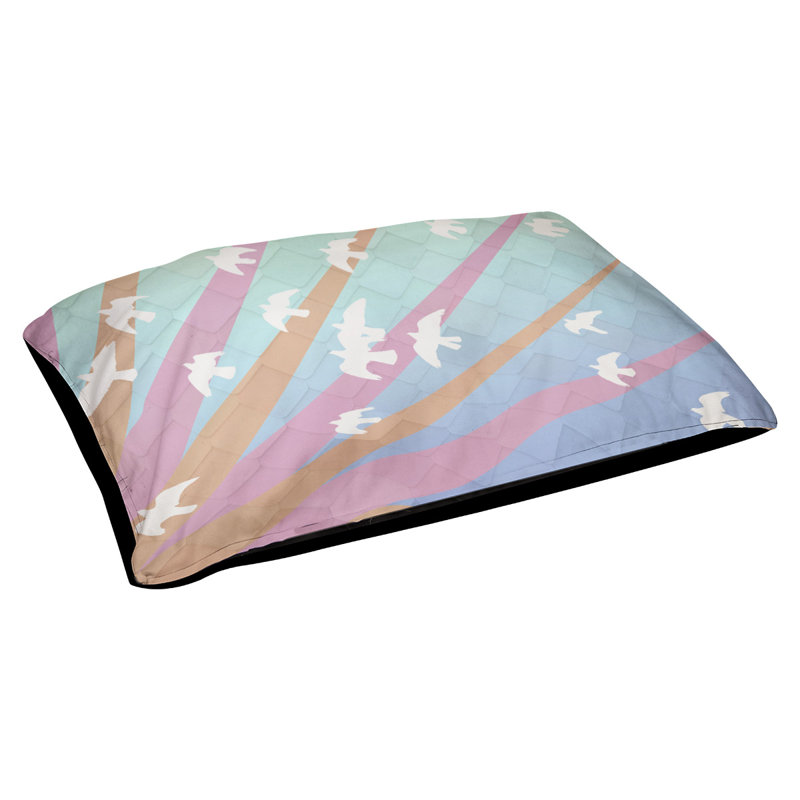 Coussin stylisés d’oiseaux et de soleil Burien, L 32,5 po x l 42,5 po, Rose / Bleu / Noir