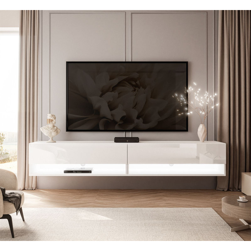 Wall mounted cabinet with LED lighting, White Gloss