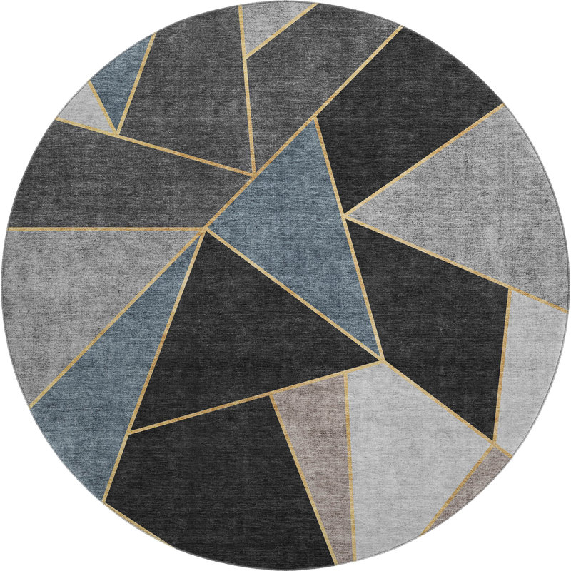 Premium Machine Washable Mayfield AMF636 Geometric Rug, Blue, 8' Round