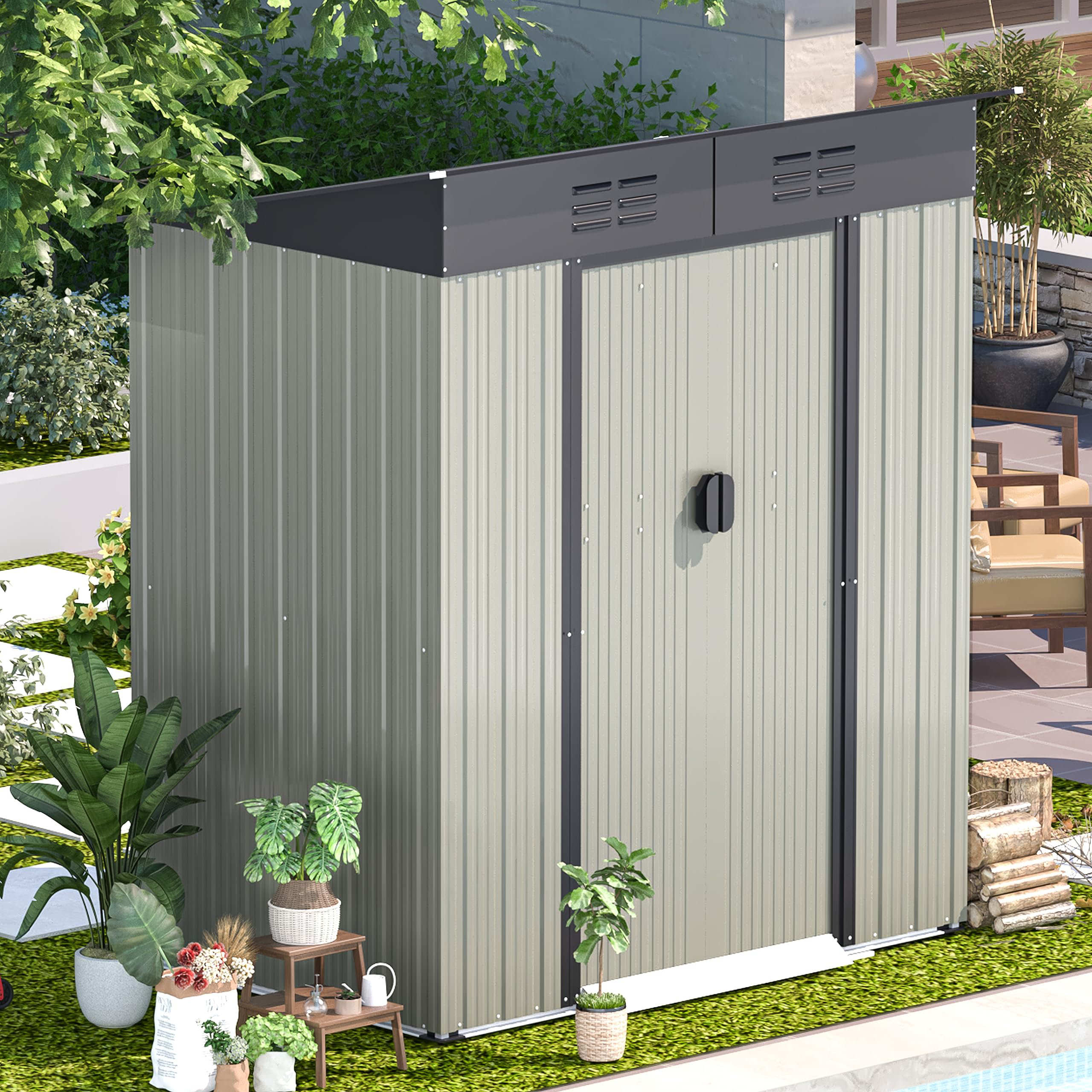 Garten Living Bodhild 5 ft. W x 3 ft. D Galvanized Steel Pent Garden Shed & Reviews | Wayfair.co.uk