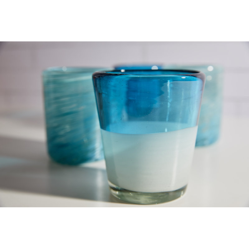 Set of 4 Aqua Handblown Recycled Glass Drinking Glasses