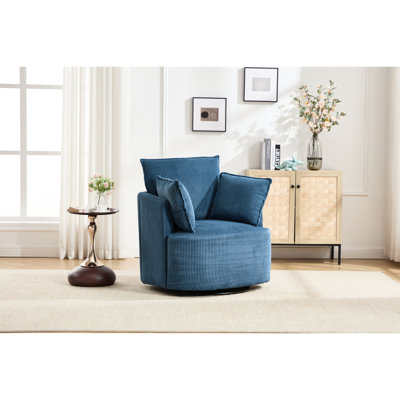 360 Smooth Swivel Blue Modern Accent Chair With Solid Wood And Metal Materials, Ideal For Bedroom, Living Room Or Nursery, 350 Lbs Capacity, 33.79 In Depth, 32.24 Width, 36.43 Height - Shaped Heavy