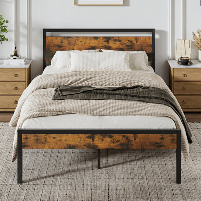 Carlisa Industrial Metal Platform Bed Frame with Headboard and Iron Slat Support