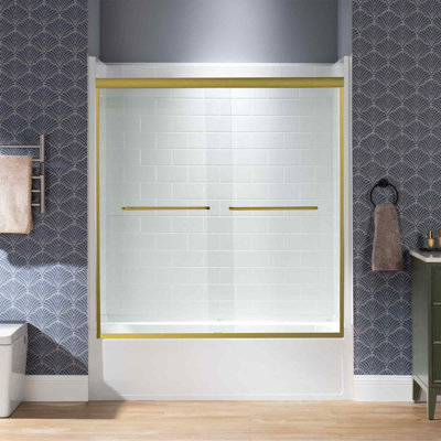 Double Sliding Tub Door 56-60 Inch Width x 60 Inch Height | 1/4"(6mm) Clear Tempered Glass, Safe Explosion-Resistant