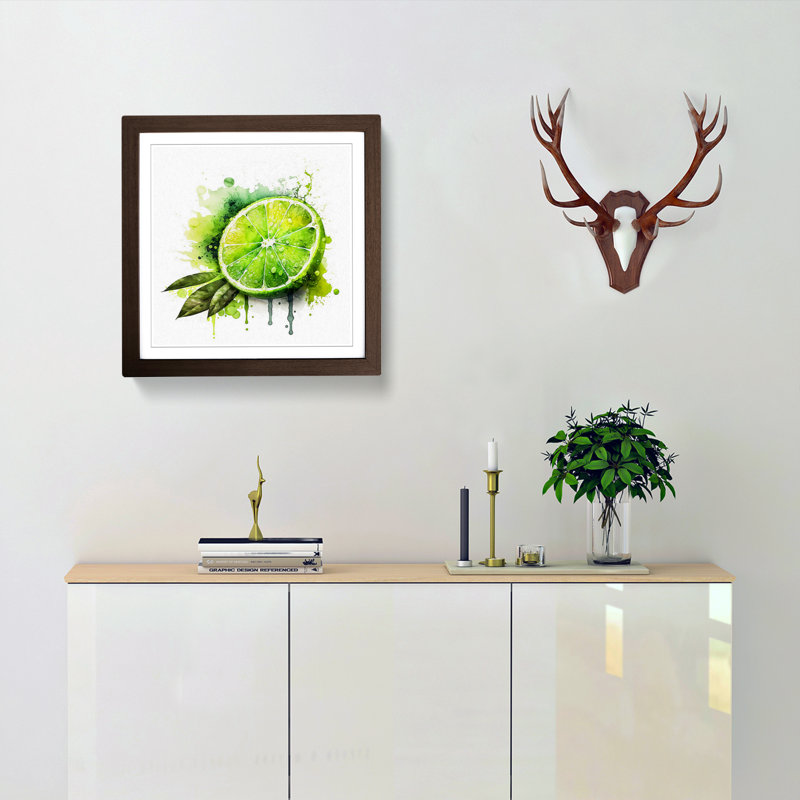Lime Fruit Watercolour - Framed Print, Walnut