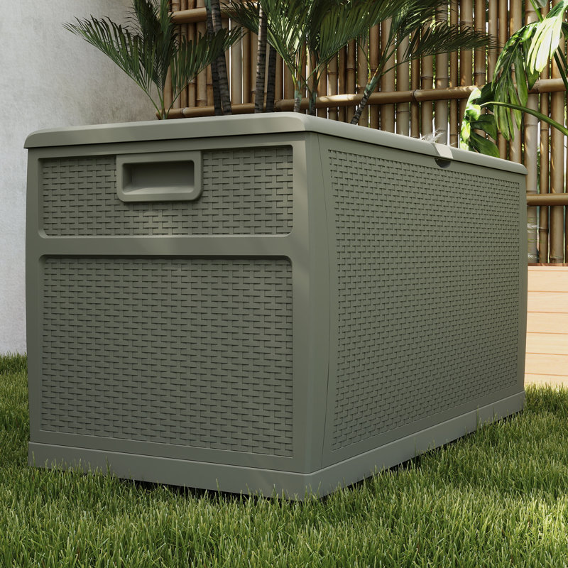 EHHLY 121 Gallon Outdoor Storage Box Large, Lockable Outside Storage Containers Waterproof Patio Cushions Storage Deck Boxes, Rattan Plastic Garden Hose Storage Boxes Resin Pool Storage Bins
