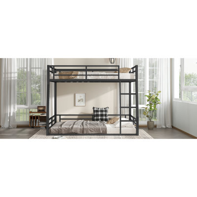 Metal Full XL Over Queen Bunk Bed For Teens And Adults,Space-Saving/Noise Reduced/No Box Spring Needed,Black