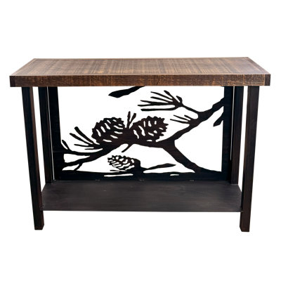 BURNT SIENNA IRON RECTANGLE SOFA TABLE WITH PINE BRANCH ACCENT