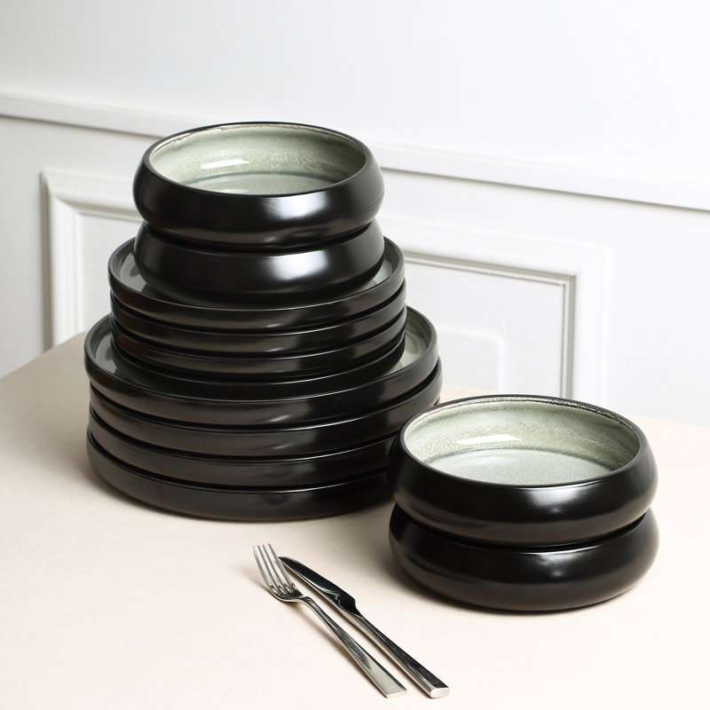 Stone Lain Lagoon 12-Piece Dinnerware Set Stoneware, Green