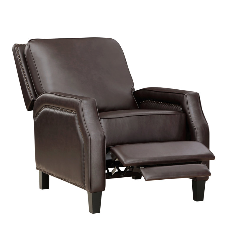 Fauteuil inclinable par pression, fauteuil à mouvement inclinable de style transitionnel, Similicuir brun foncé