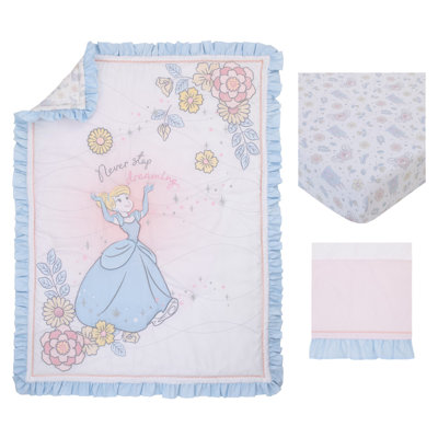 NoJo Disney Sweet Princess Light Cinderella 3 Piece Nursery Crib Bedding Set