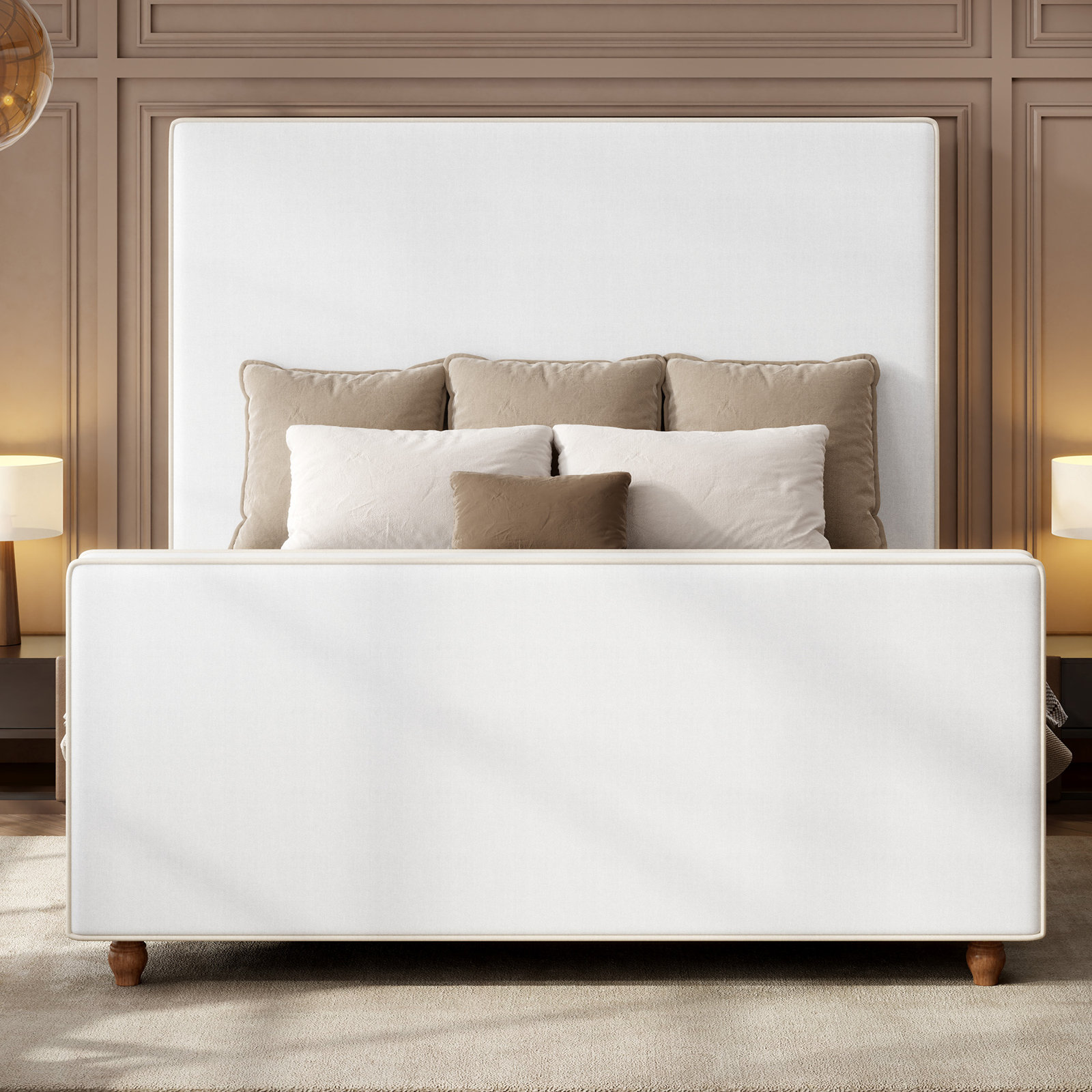Queen Upholstered Panel Platform Bed, King