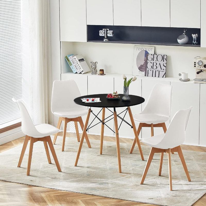 Philean Round Solid Wood Base Eiffel Dining Table, Black, 29" H x 31.50" L x 31.50" W