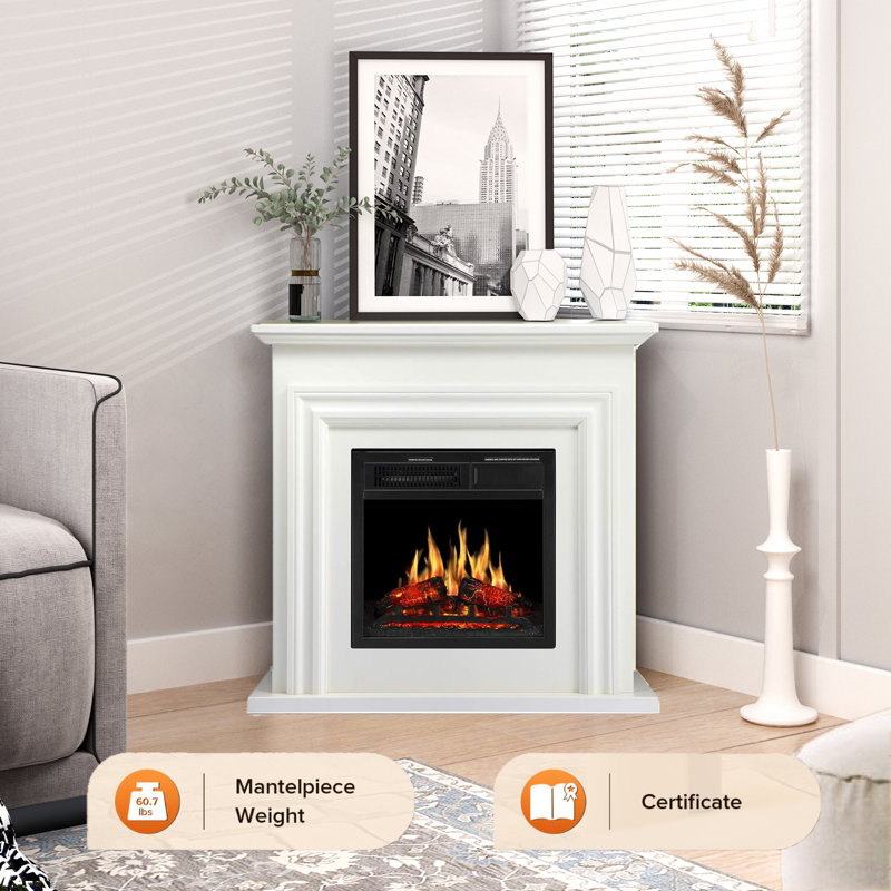 TV Stand With Fireplace Included with Remote Control, Adjustable Flame, White