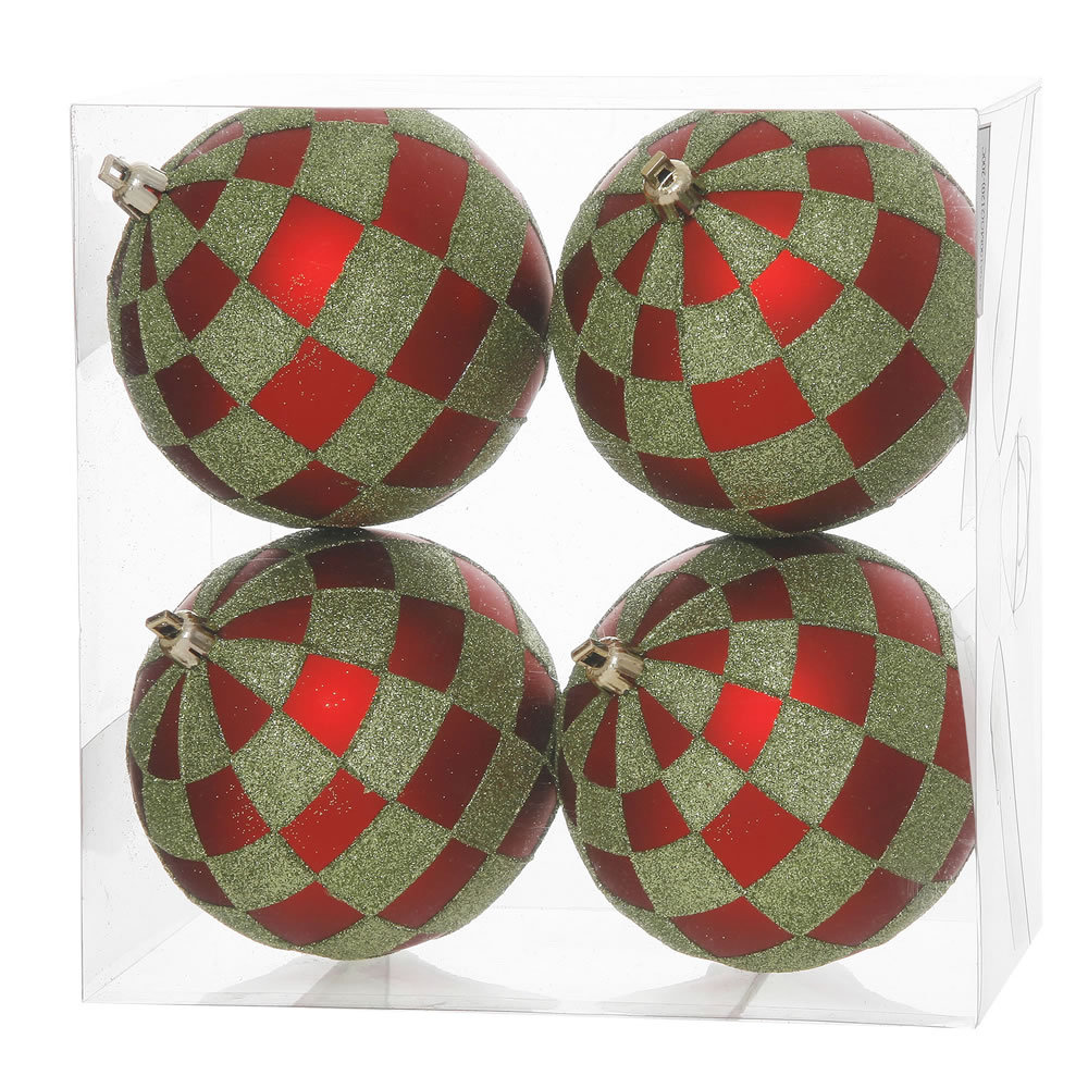 Glitter 4" Shatterproof Bauble, Red / Lime
