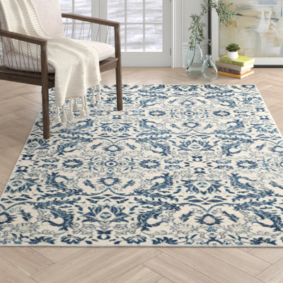Alessia Floral Ivory/Blue Area Rug