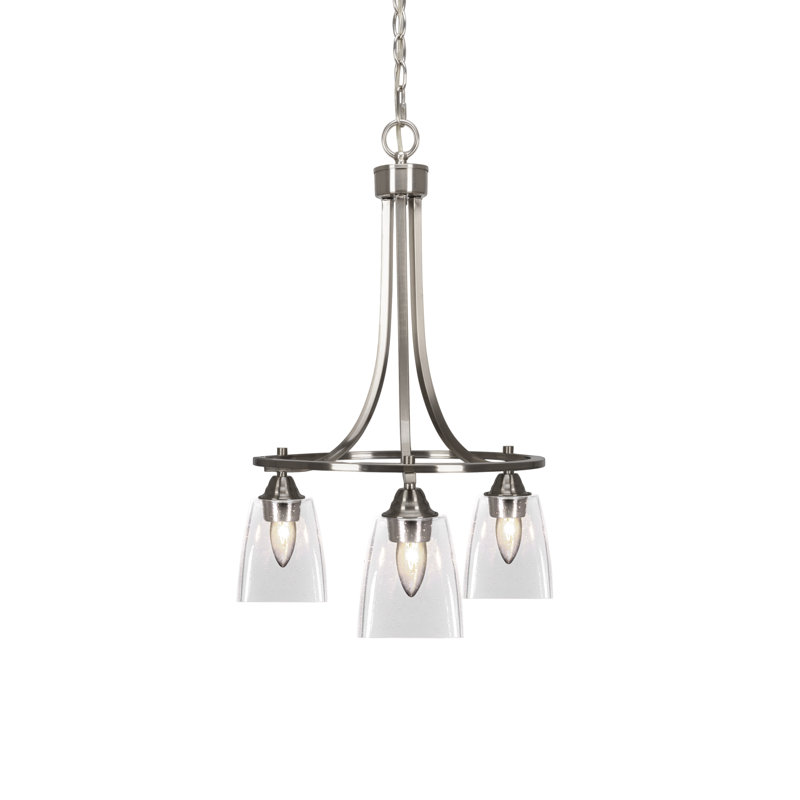 Lustre 3 lumières Egham Paramount avec verre carré transparent 4,5 ", Nickel brossé