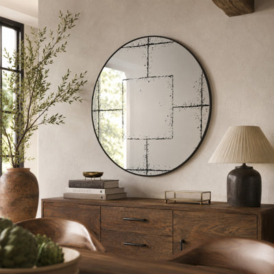 CUFEFi Industrial Iron Round Wall Mirror with Dual Placement for Living Room Bedroom and Foyer