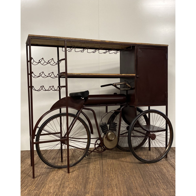 9 Bottle Solid Wood Floor Wine Bottle & Glass Rack in Maroon
