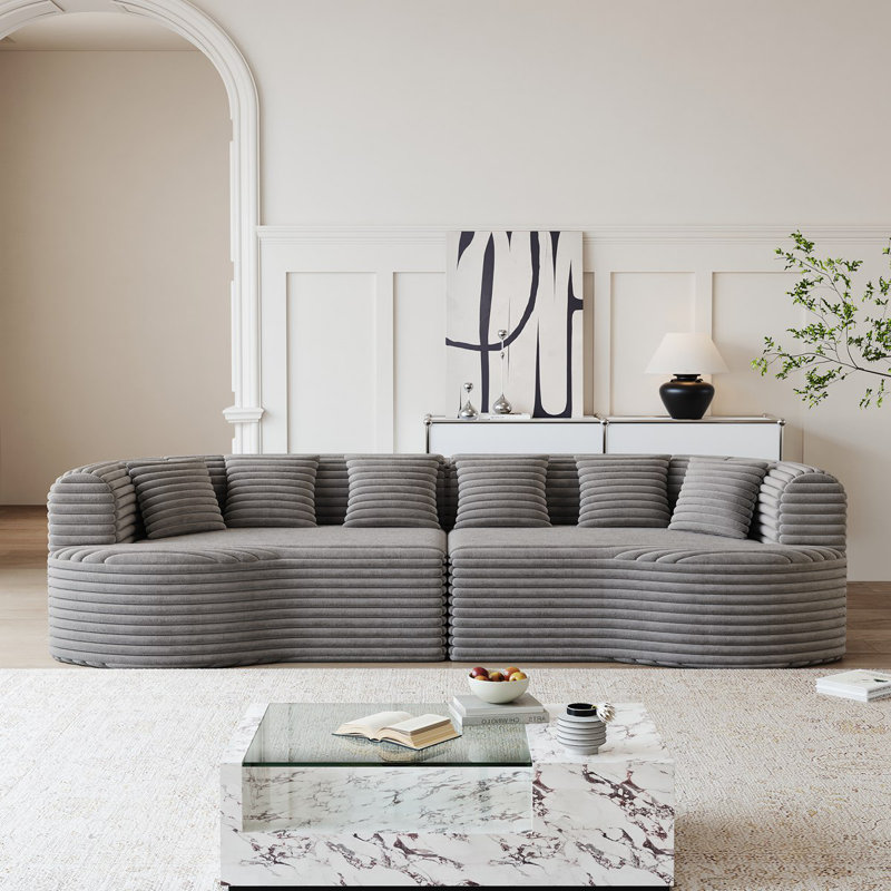 Curved Sectional Sofa, 106.3-Inch Oversized Modern Bone-Free Cloud Sofa With 6 Pillows Luxury Corduroy Four-Seater Memory Foam Sofa With Deep Seat Design