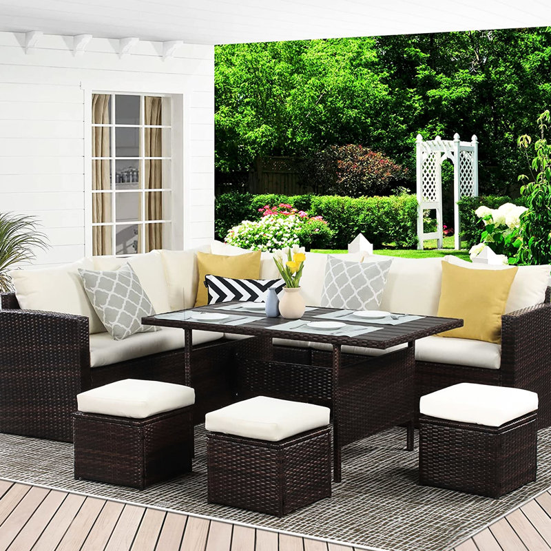 Canapé modulaire de patio avec coussins - 7 places