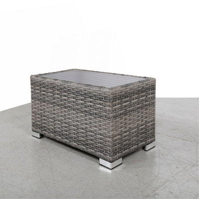 Mixed Grey Slatted Side Table With Aluminum Top – Fully Assembled