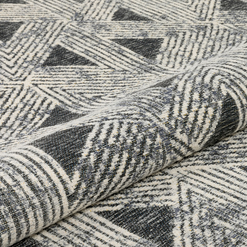 Geometric Gray and White Flat Woven Chenille Rug