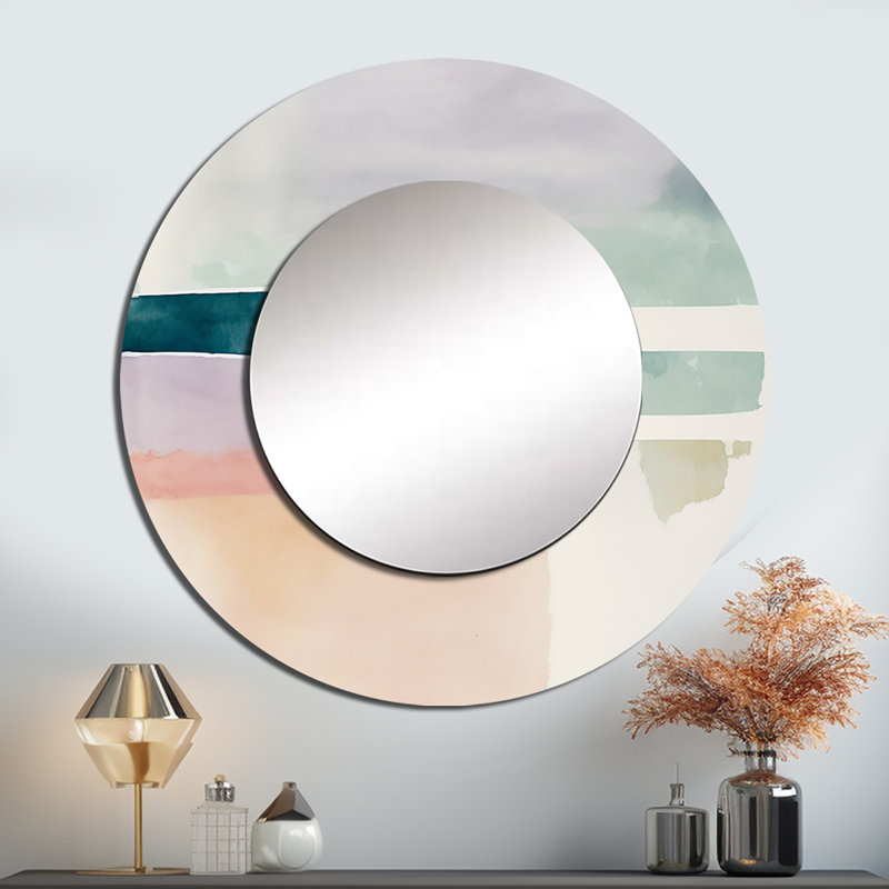 Sharelle Pastel Serenity III - miroir mural à encre liquide, miroir décoratif rond bleu, impression d'art en métal