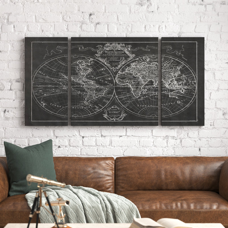 « monde map », reproduction d’image multi-pièces de première qualité sur toile, H 32 po x l 64 po x P 1,5 po